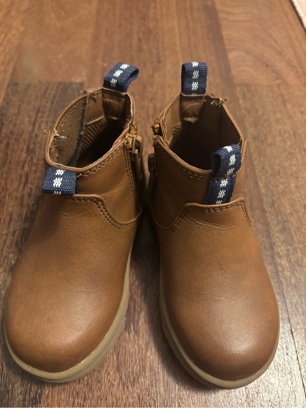 Cat & Jack Brown Kids Chelsea Boots with Navy Pull Tabs